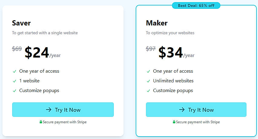 Pricing screenshot