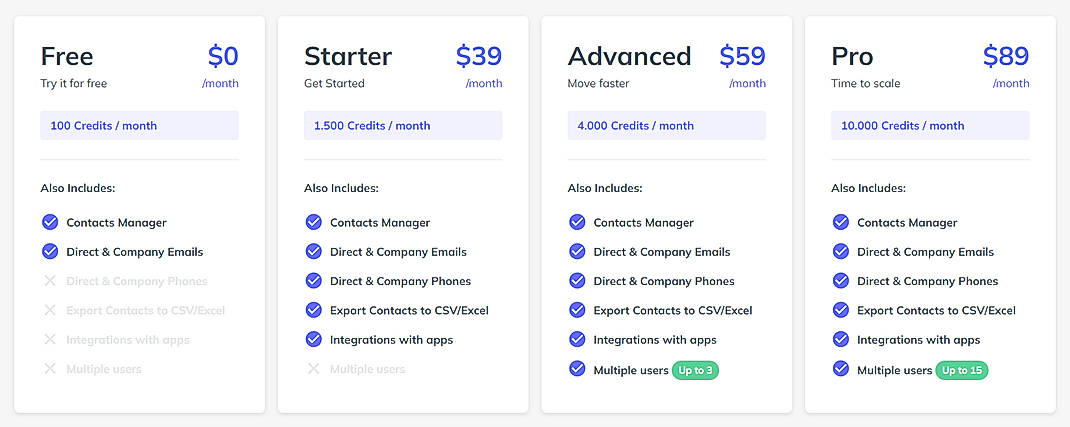 Pricing screenshot