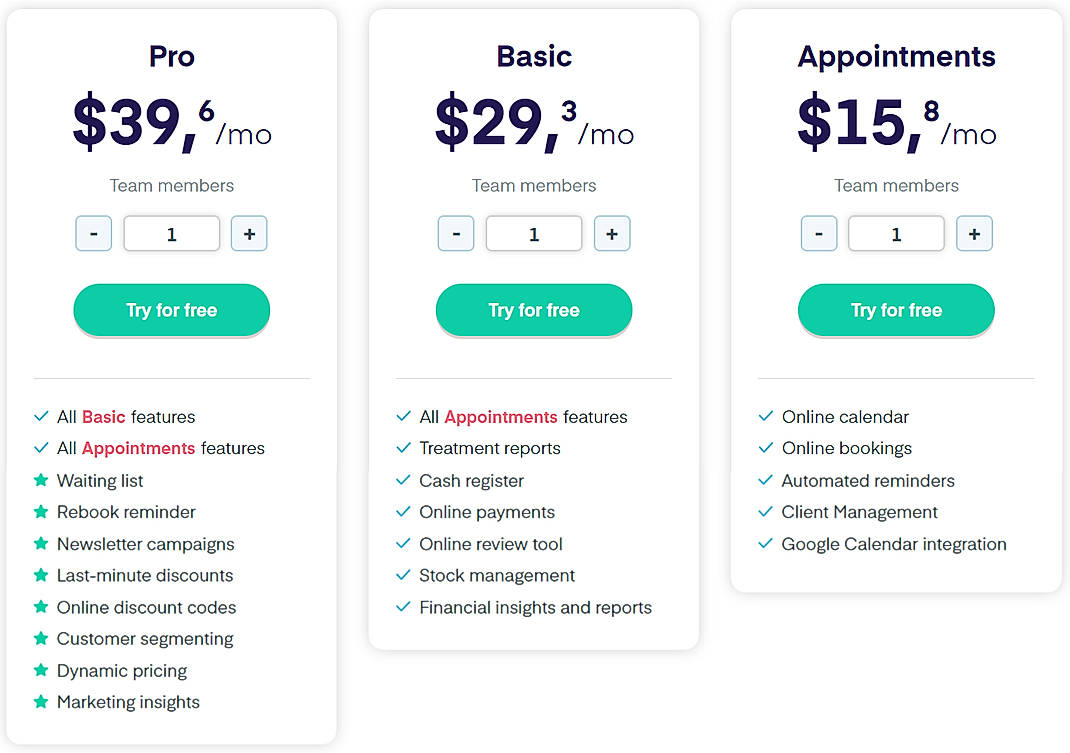 Pricing screenshot