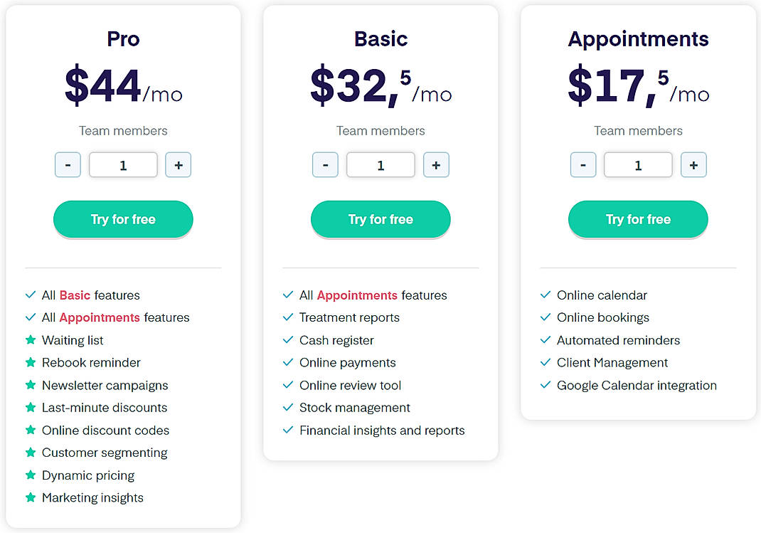 Pricing screenshot