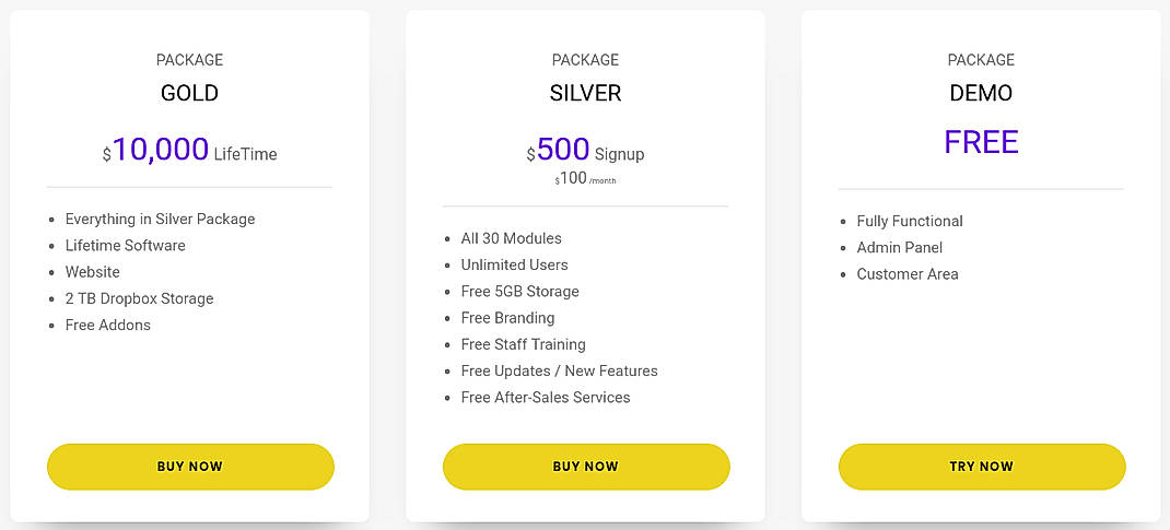 Pricing screenshot