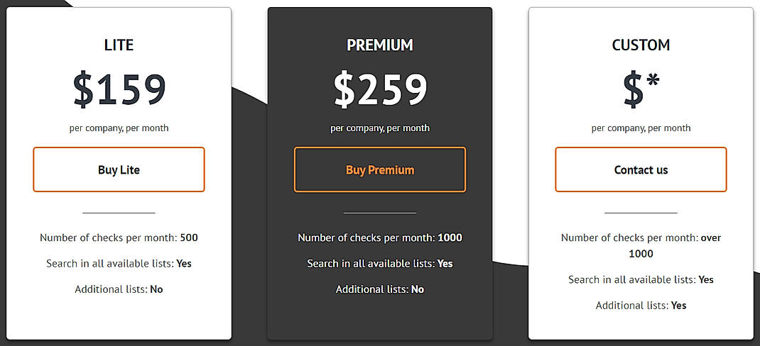 Pricing screenshot