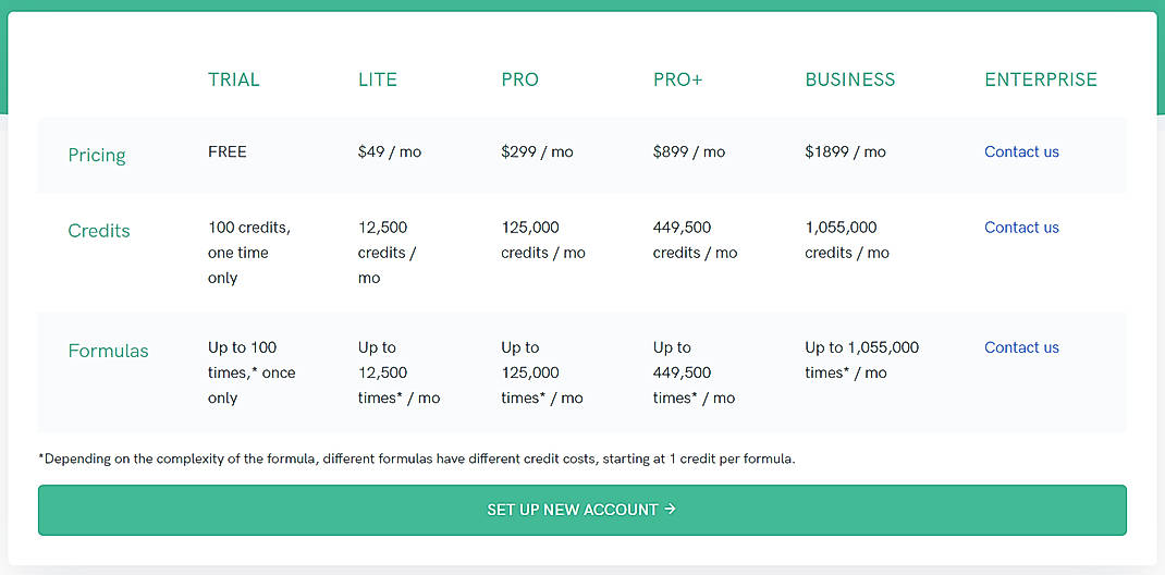 Pricing screenshot