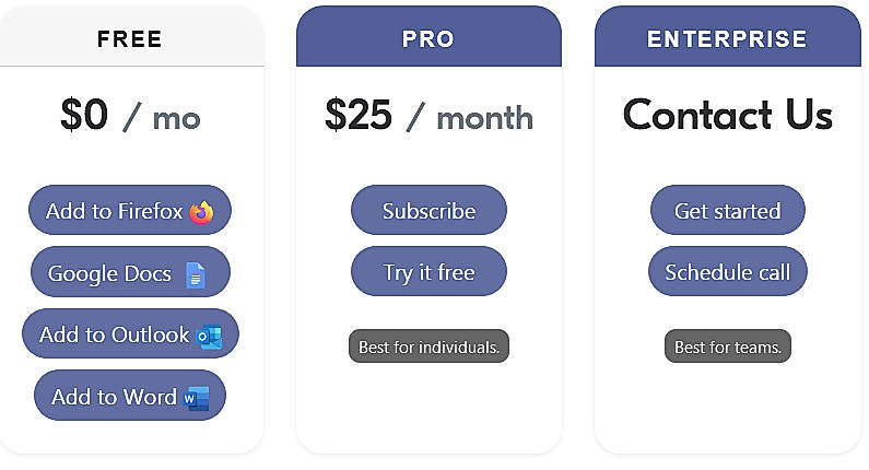 Pricing screenshot