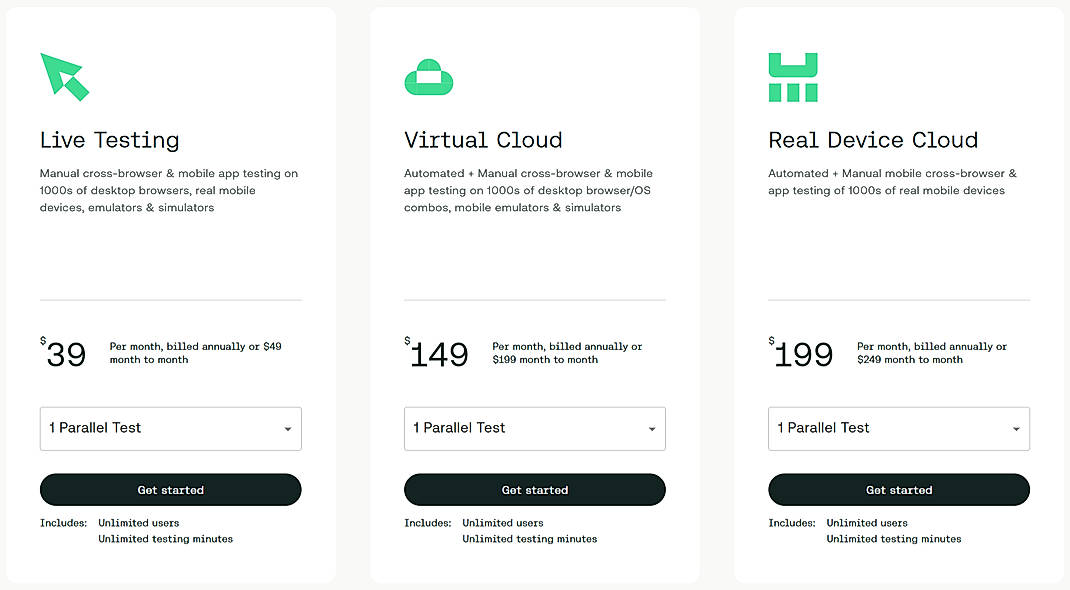 Pricing screenshot