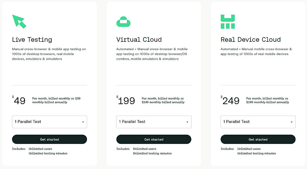 Pricing screenshot