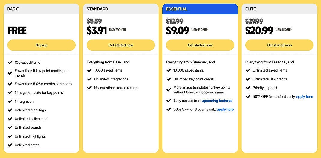 Pricing screenshot