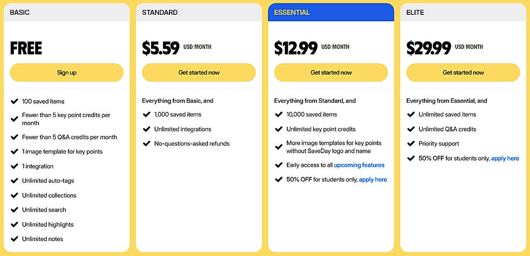 Pricing screenshot