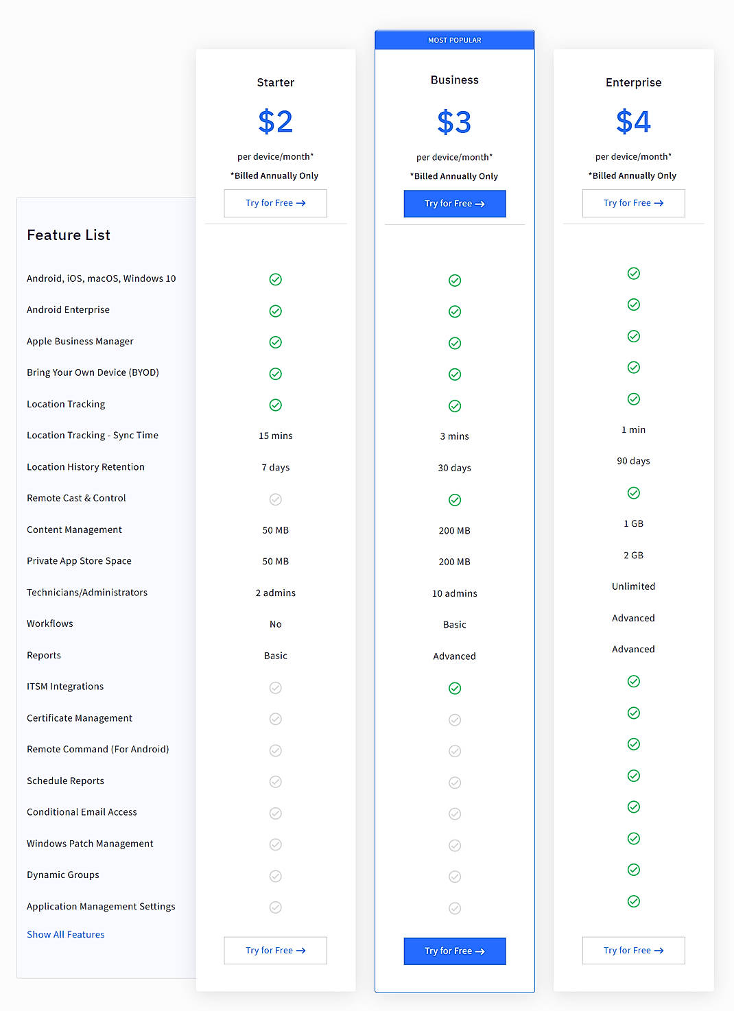 Pricing screenshot