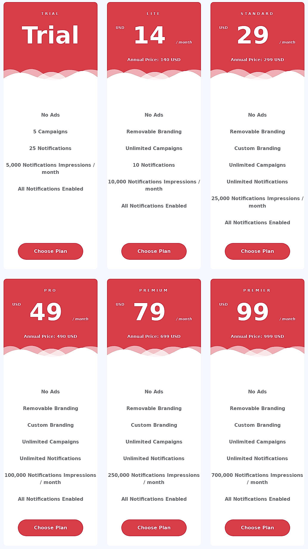 Pricing screenshot