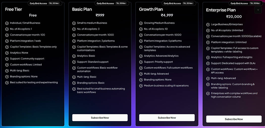Pricing screenshot