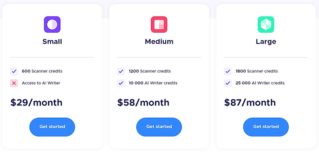 Pricing screenshot