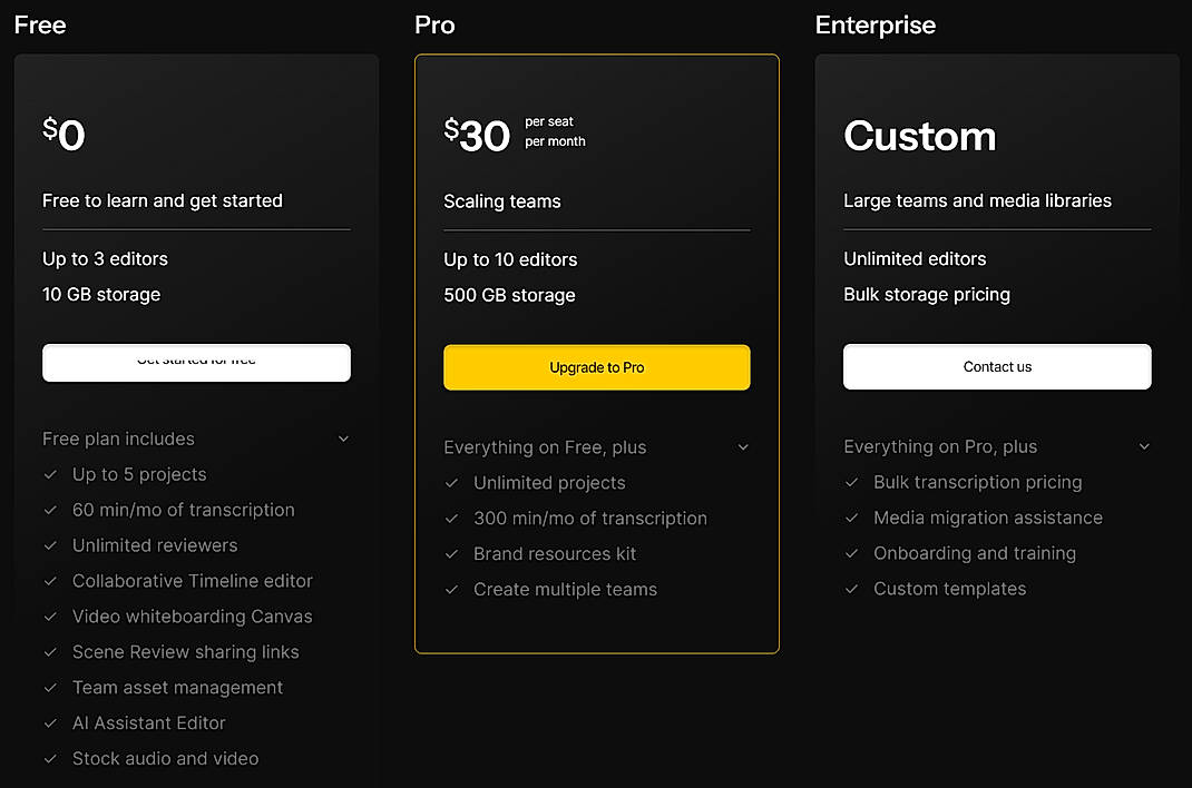 Pricing screenshot