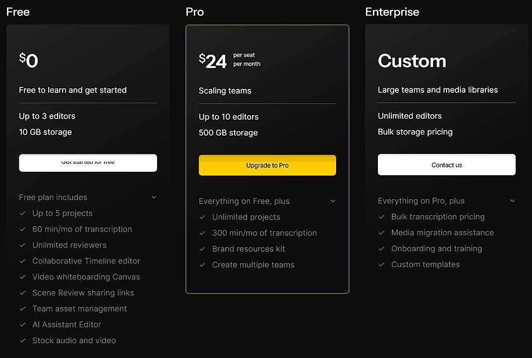 Pricing screenshot