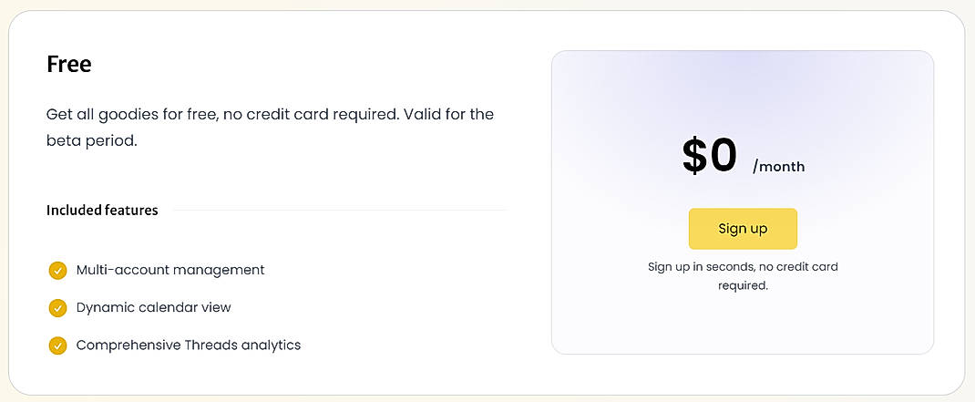 Pricing screenshot