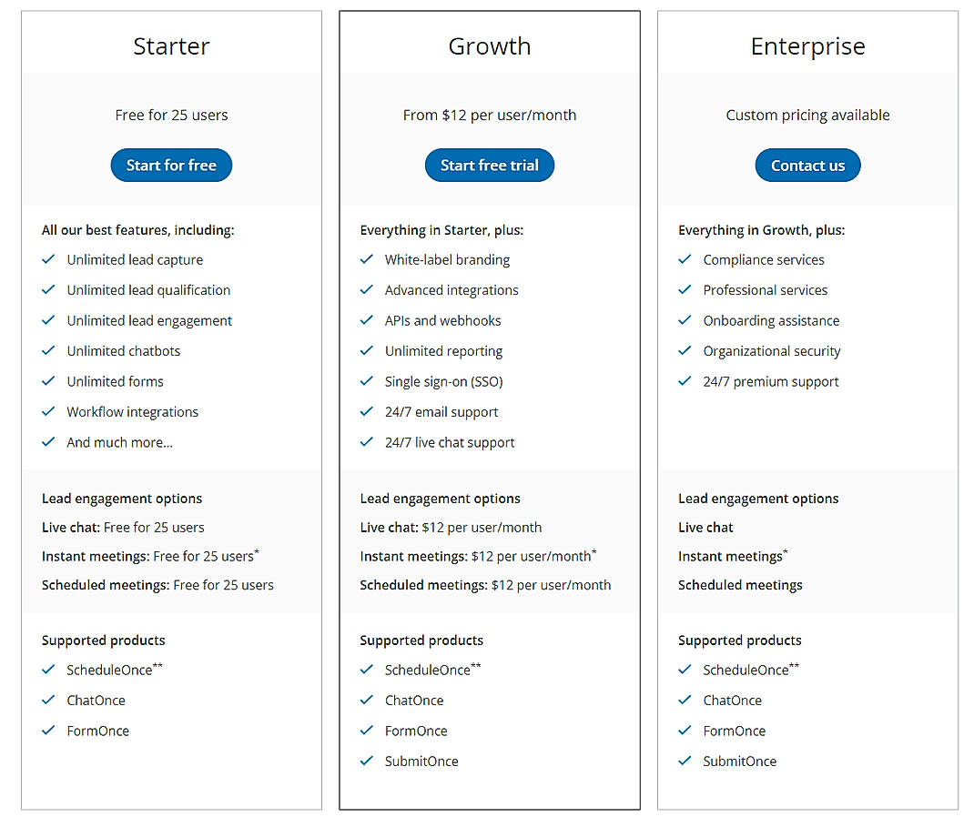 Pricing screenshot