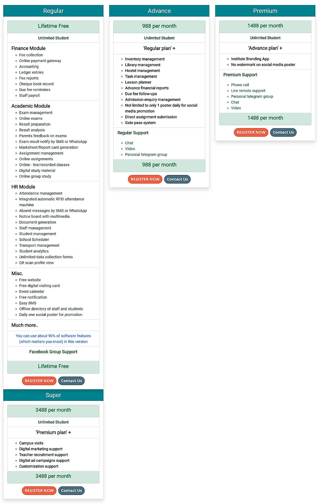 Pricing screenshot