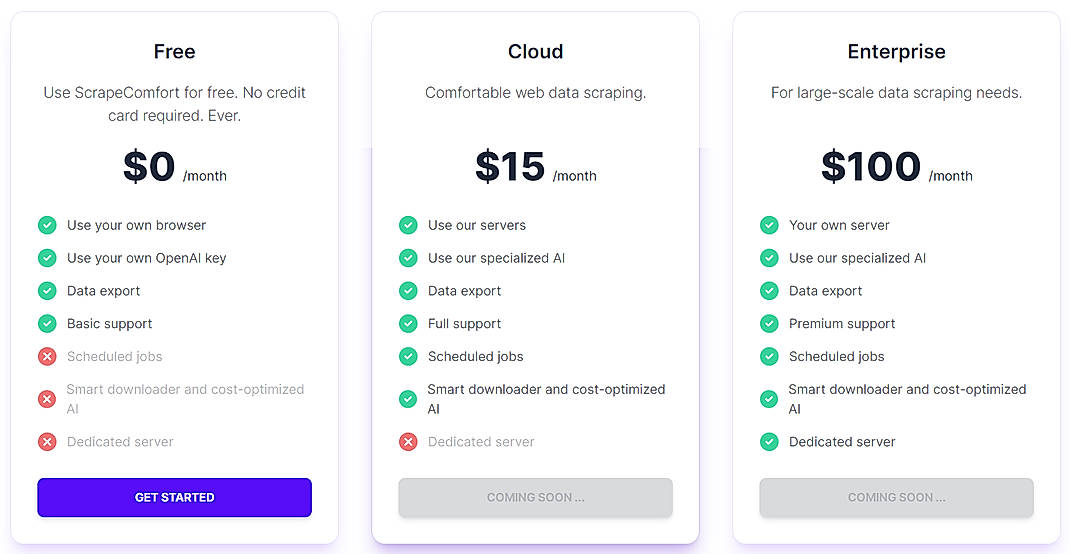 Pricing screenshot
