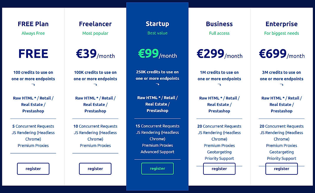 Pricing screenshot