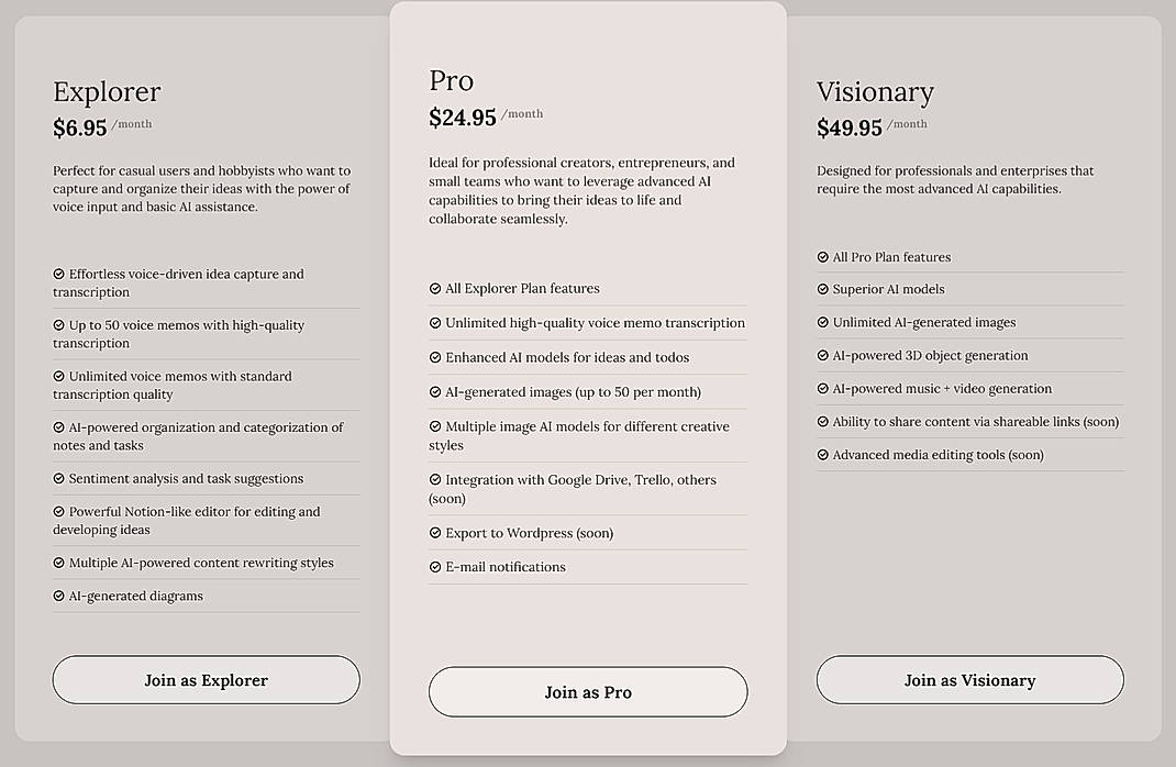 Pricing screenshot