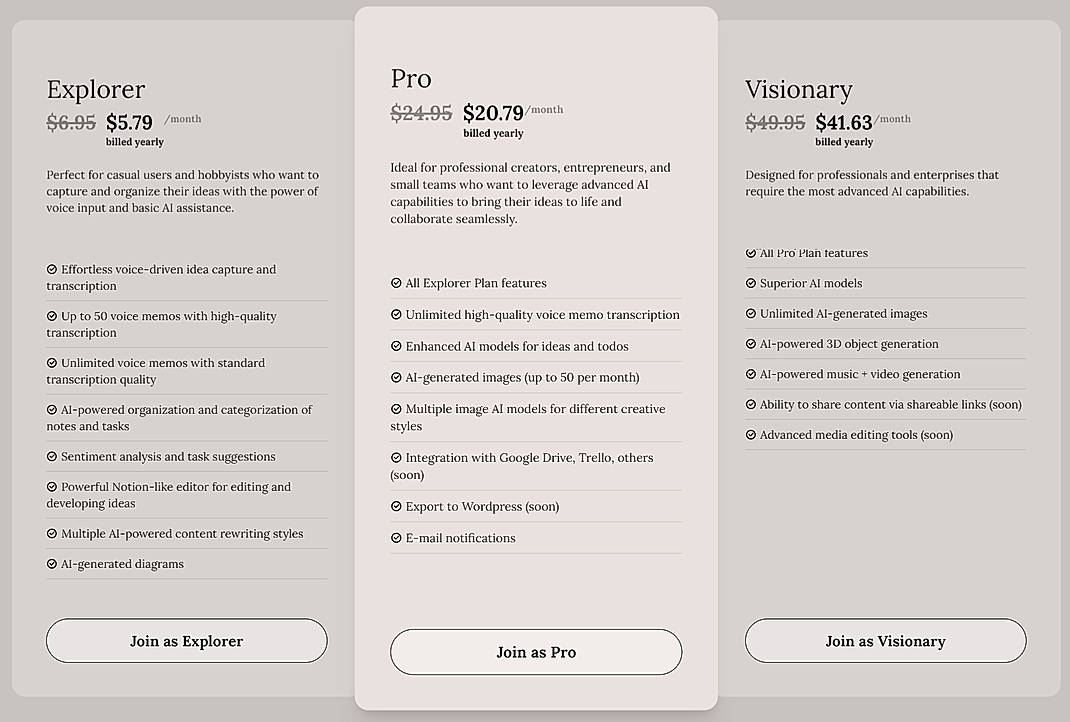 Pricing screenshot