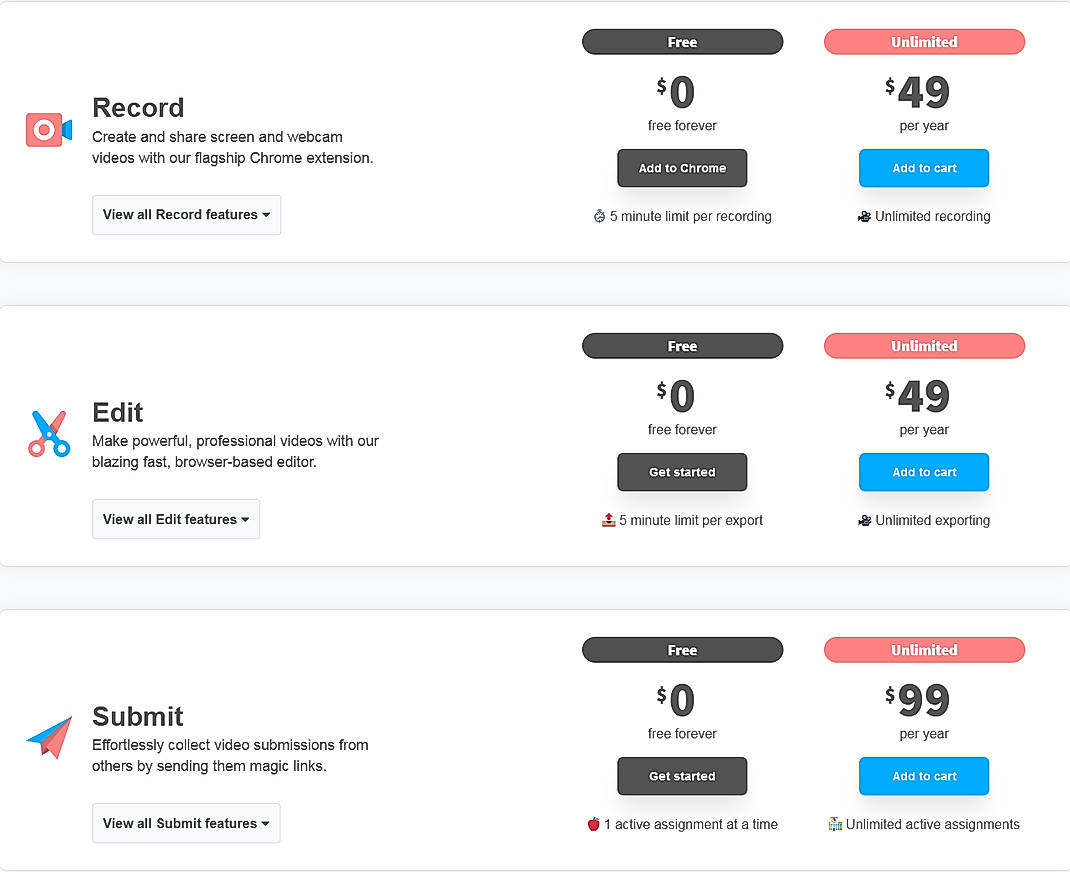 Pricing screenshot