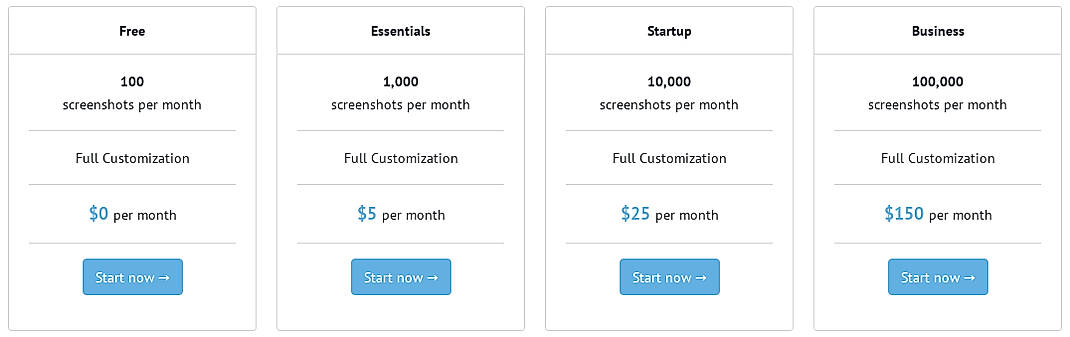 Pricing screenshot