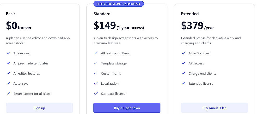 Pricing screenshot