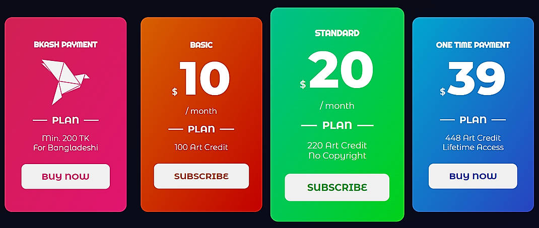 Pricing screenshot