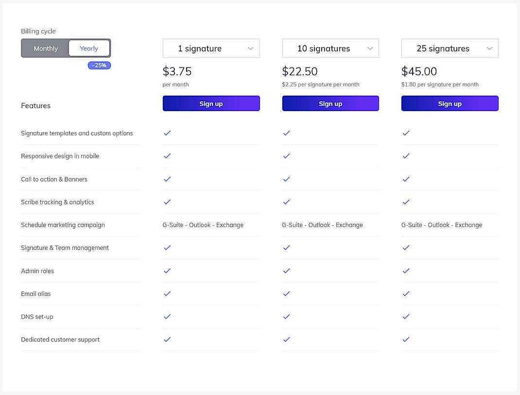 Pricing screenshot