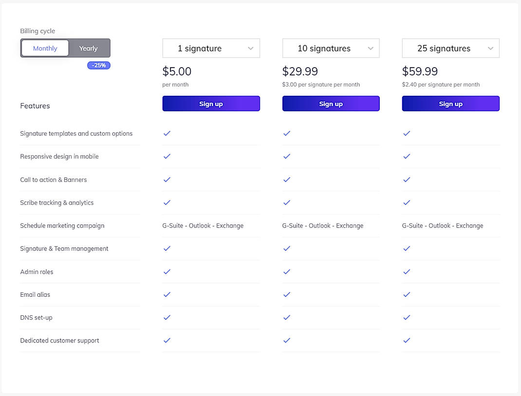 Pricing screenshot