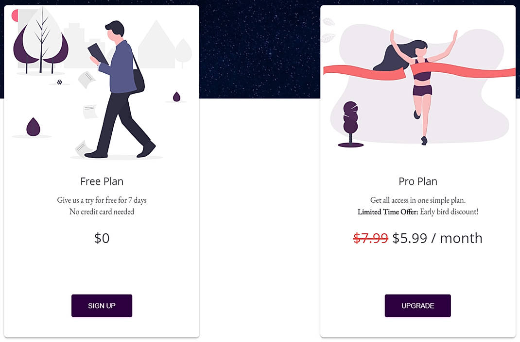 Pricing screenshot