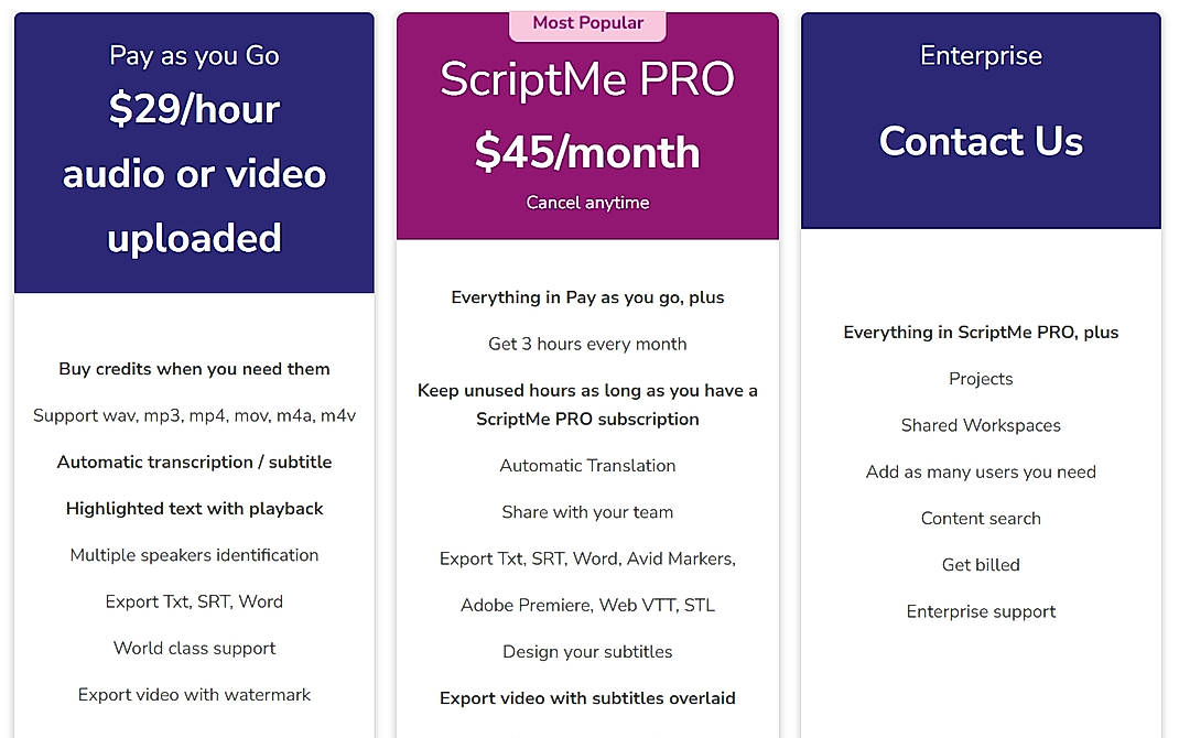 Pricing screenshot