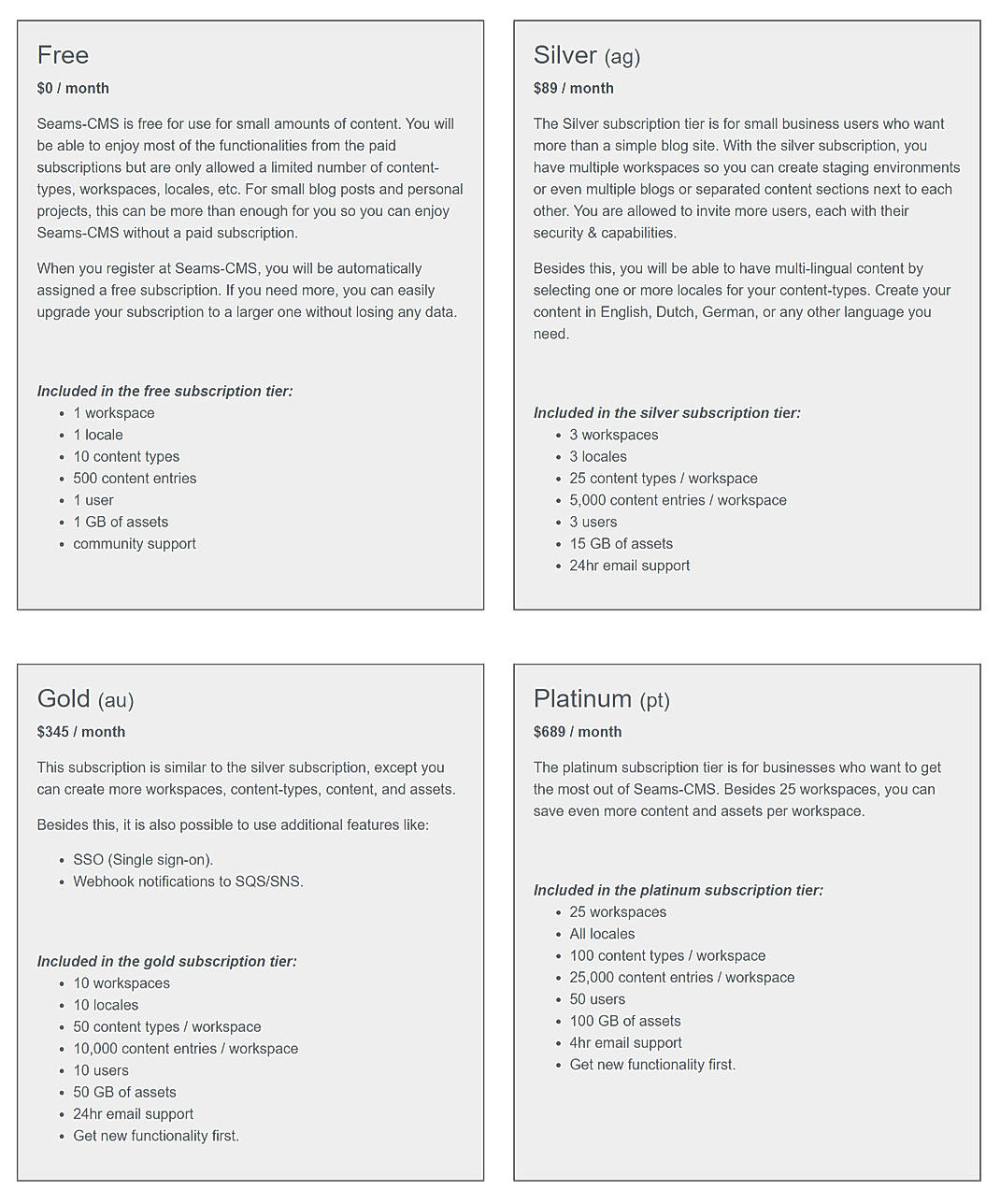 Pricing screenshot