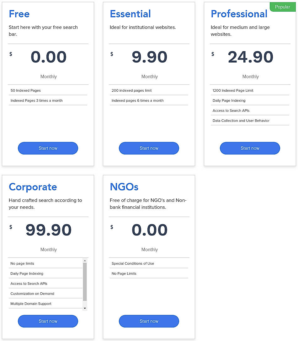 Pricing screenshot