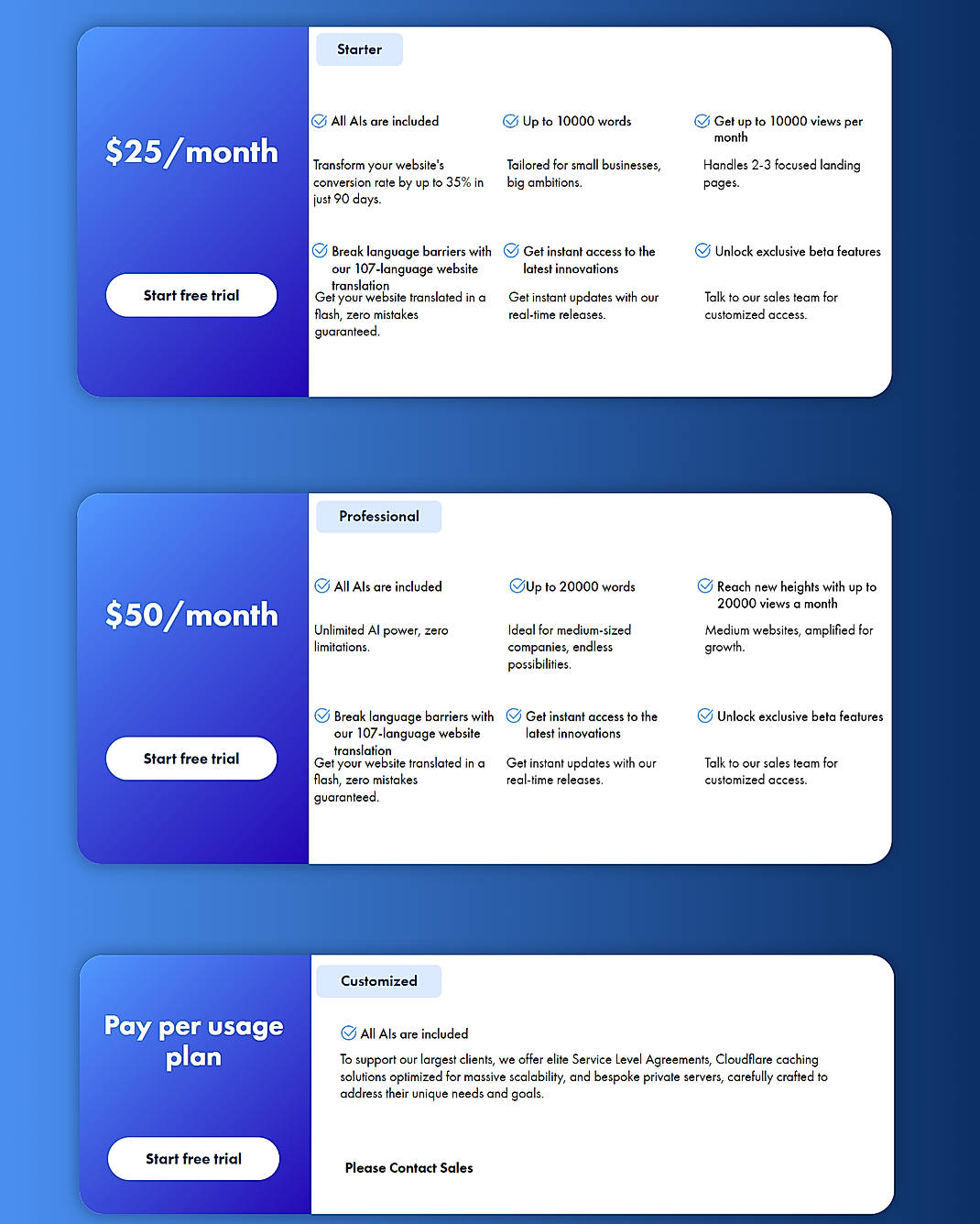 Pricing screenshot