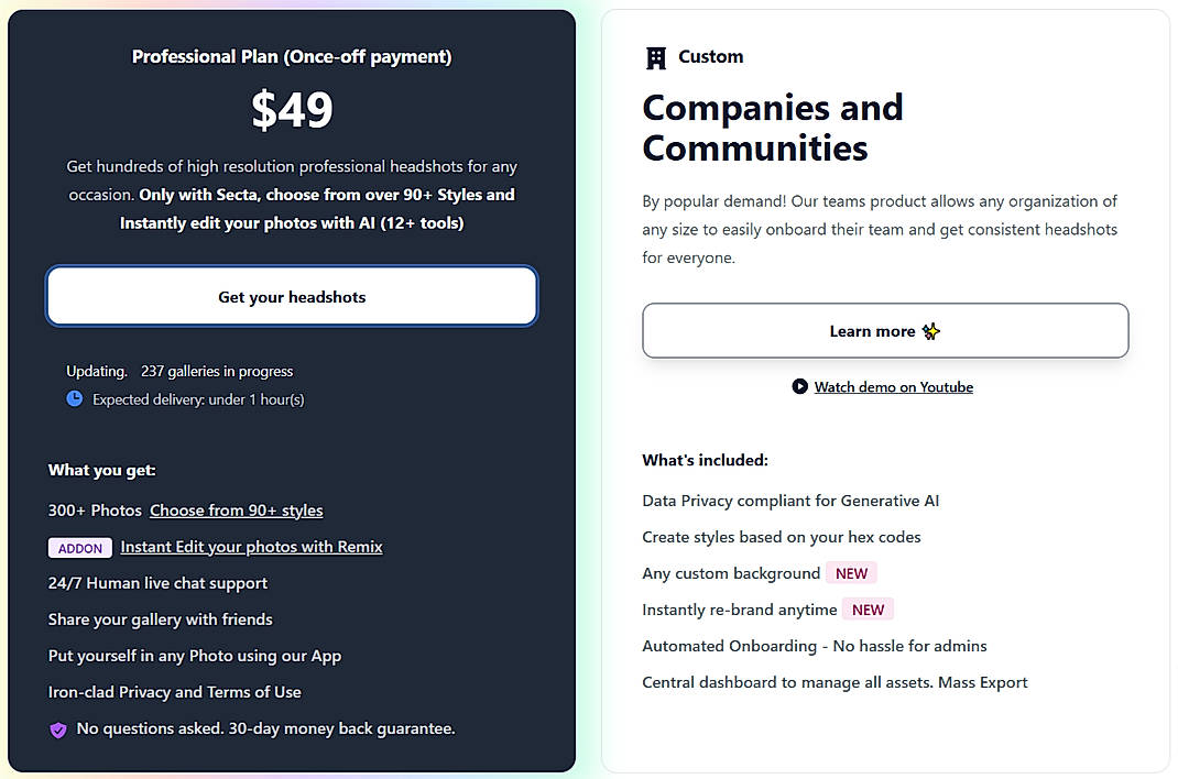 Pricing screenshot