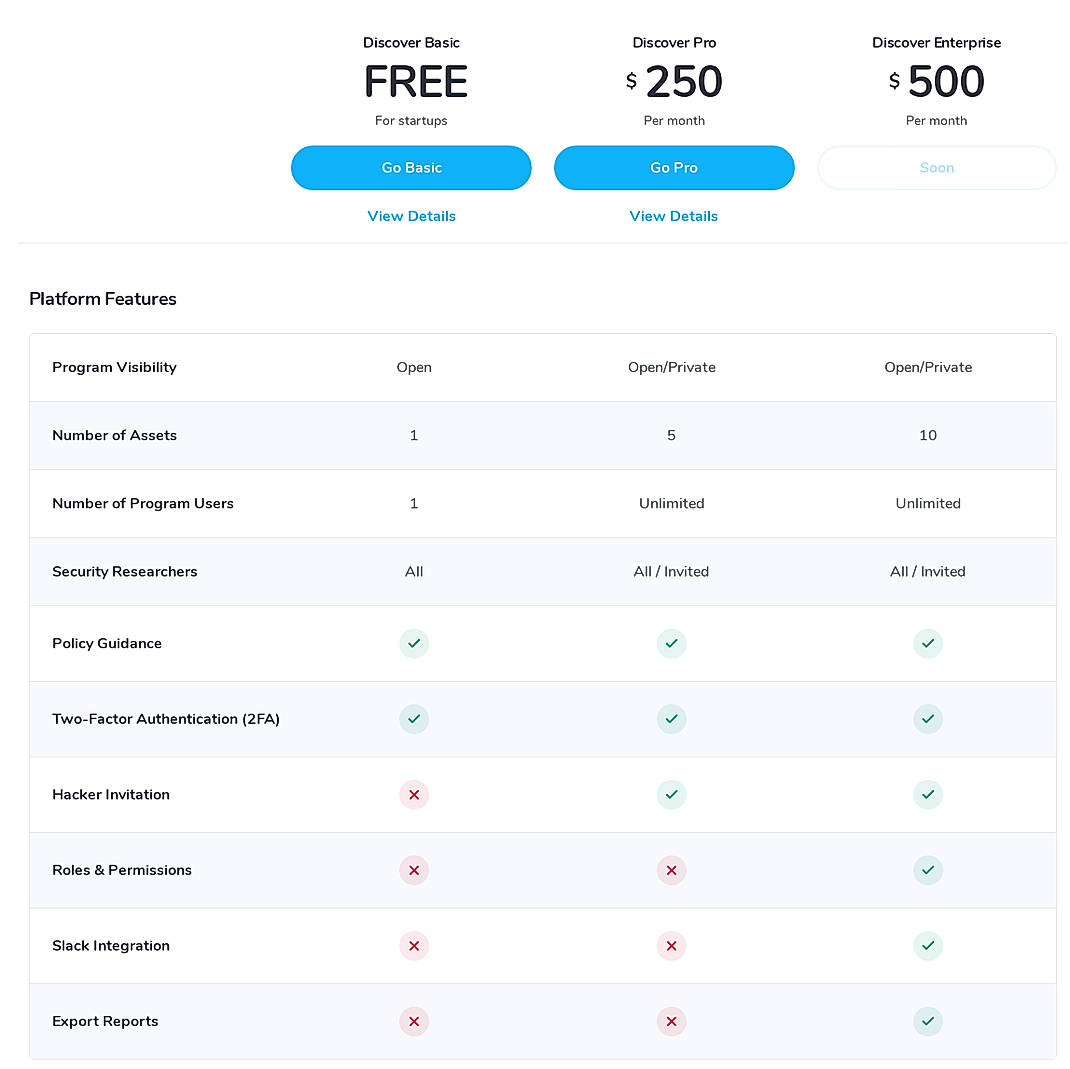 Pricing screenshot