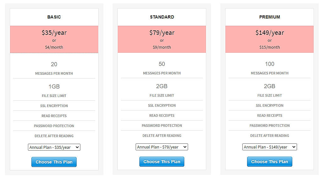 Pricing screenshot