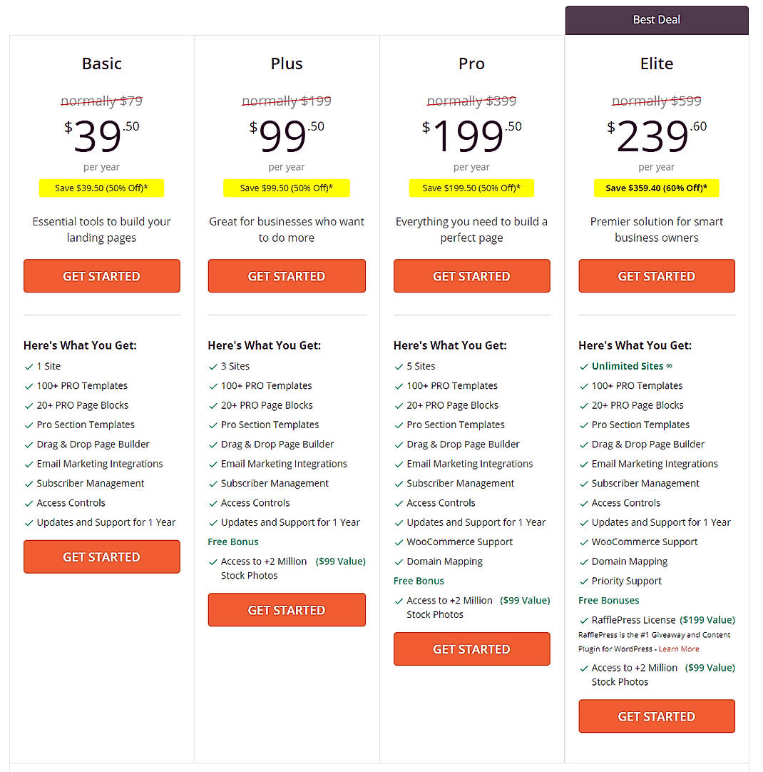 Pricing screenshot