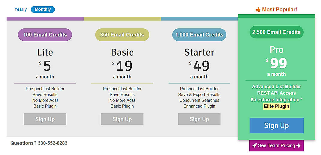 Pricing screenshot