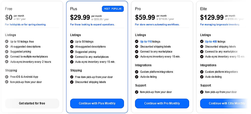 Pricing screenshot