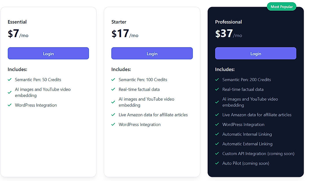 Pricing screenshot
