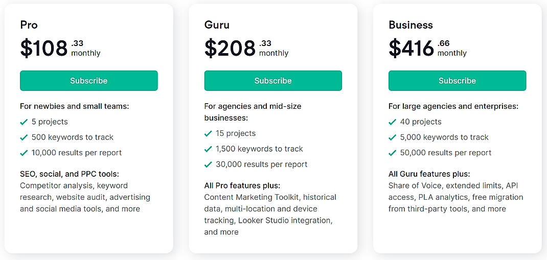 Pricing screenshot