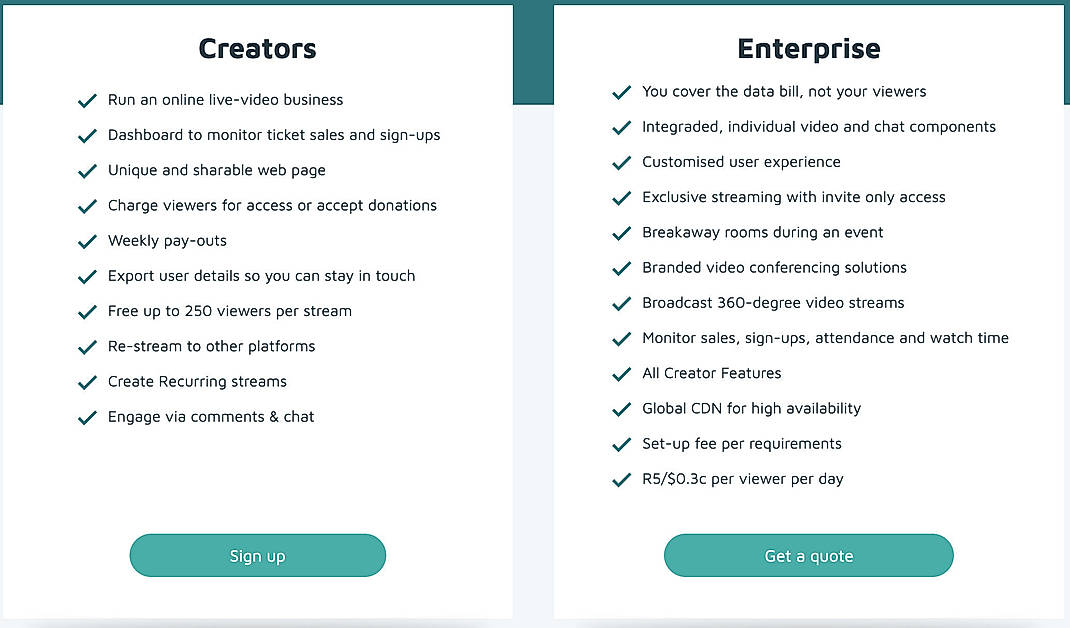 Pricing screenshot