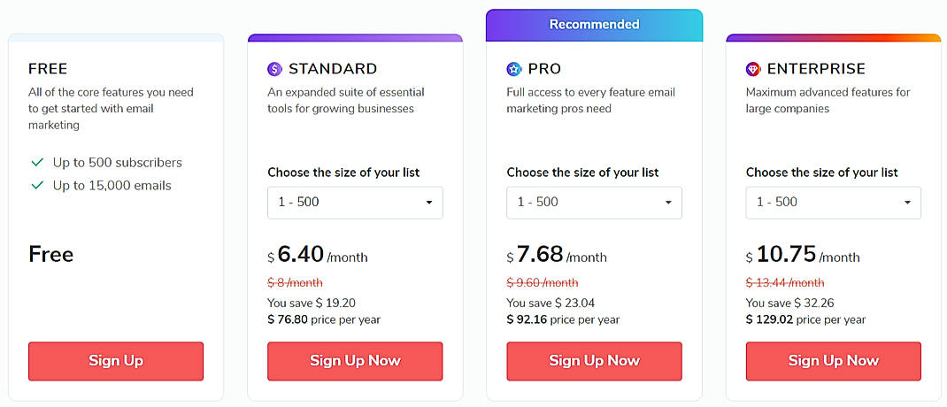 Pricing screenshot