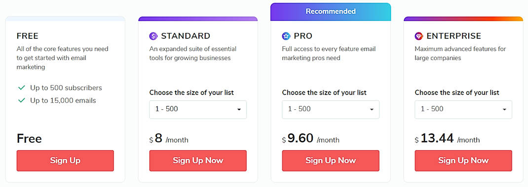 Pricing screenshot