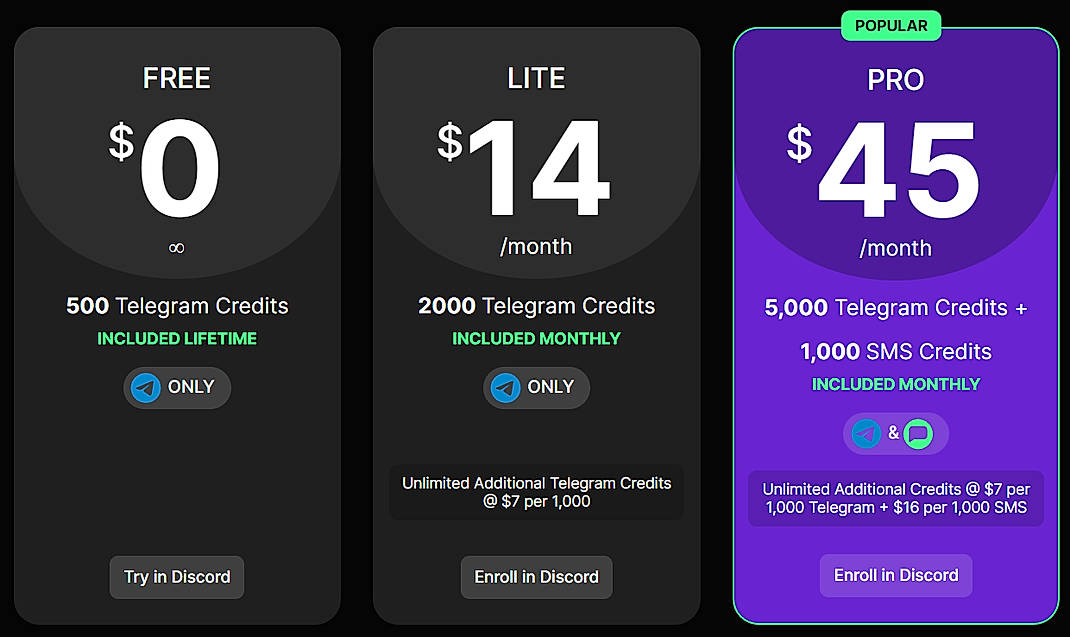Pricing screenshot