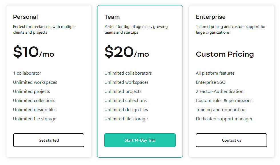 Pricing screenshot