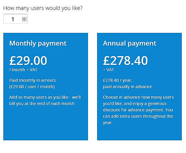 Pricing screenshot